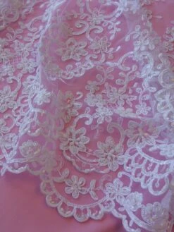 White Beaded Lace - Alexandra 16 White Beaded Lace - Alexandra -Bridal Fabric Shop white beaded lace alexandra close up