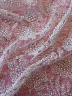 White Beaded Lace - Lucille -Bridal Fabric Shop white beaded lace lucille close up