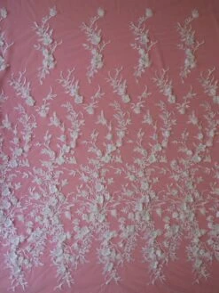 White Embroidered 3D Lace - Abiona 17 White Embroidered 3D Lace - Abiona -Bridal Fabric Shop white embroidered lace abiona full width